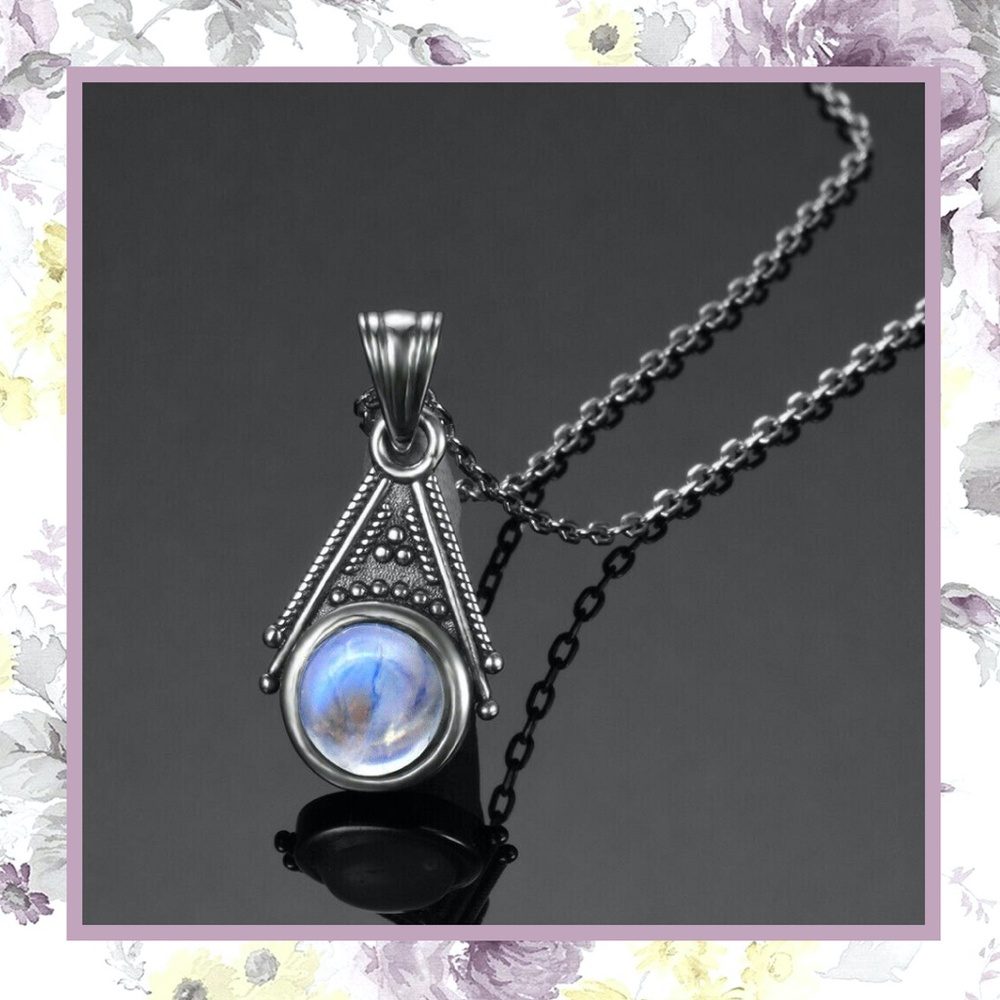 🌸 MOONSTONE NECKLACE NATURAL TEARDROP BOHO CHIC REAL CHAIN BOHEMIAN PENDANT - Picture 2 of 15